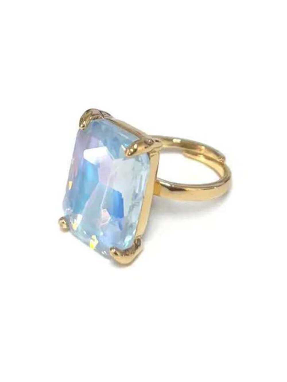 Modern Classic Rectangular Glass Crystal Adjustable Ring Gold Pastel Peri Blue